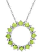 Peridot (7/8 Ct. T.w.) And White Topaz (1/5 Ct. T.w.) Circle Pendant Necklace In Sterling Silver