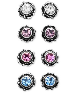 Unwritten Sterling Silver Earrings, Multicolor Cubic Zirconia Bali Studs Set Of Four