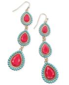 Thalia Sodi Gold-tone Blue & Red Stone Triple Drop Earrings, Only At Macy's