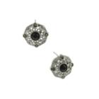 2028 Silver-tone Black Crystal And Marcasite Button Earrings