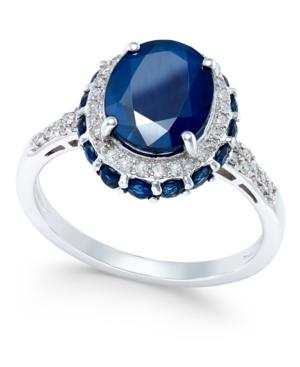 Blue Sapphire (4 Ct. T.w.) And White Sapphire (1/3 Ct. T.w.) Oval Ring In 10k White Gold