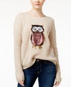Hooked Up By Iot Juniors' Sequin Owl Graphic Sweater