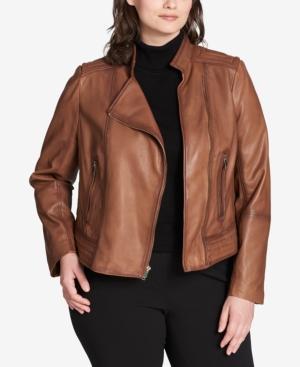 Dkny Plus Size Asymmetrical Leather Jacket