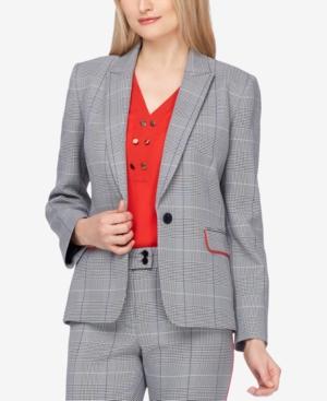 Tahari Asl Contrast-trim Plaid Blazer