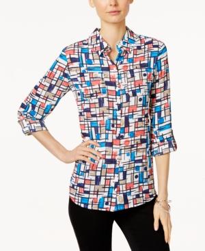 Charter Club Printed Roll-tab Shirt, Only At Macy's