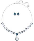 Swarovski Silver-tone Blue And Clear Crystal Collar Necklace And Matching Stud Earrings