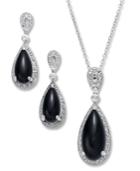 Sterling Silver Jewelry Set, Onyx (7-1/2 Ct. T.w.) And Diamond Accent Teardrop Earrings And Pendant Set
