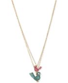 Betsey Johnson Gold-tone Pave Pink And Blue Bird Layered Pendant Necklace