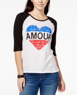 Pretty Rebellious Juniors' Amour Heart Graphic Baseball T-shirt