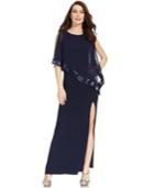 Xscape Sequined Popover Side-slit Gown