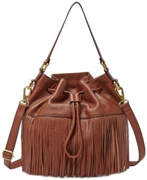 Fossil Jules Large Fringe Leather Drawstring Crossbody