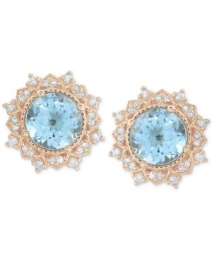 Aquamarine (2-3/8 Ct. T.w.) & Diamond (1/5 Ct. T.w.) Stud Earrings In 14k Gold