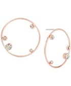 Touch Of Silver Rose Gold-tone Crystal Embellished Hoop Drop Earrings
