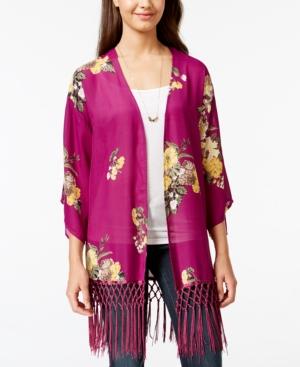 Say What? Juniors' Fringed Floral-print Kimono