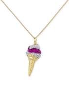 Sis By Simone I. Smith Pink And Clear Crystal Ice Cream Cone Pendant Necklace In 18k Gold Over Sterling Silver