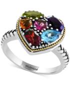 Balissima By Effy Multi-gemstone Two-tone Heart Ring (2-1/6 Ct. T.w.) In Sterling Silver & 18k Gold