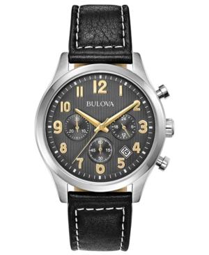 Bulova Men's Chronograph Black Leather Strap Watch 41mm