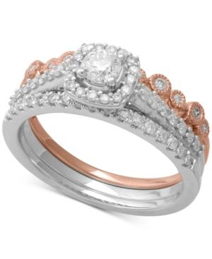 Diamond Bridal 3pc. Ring Set (3/4 Ct. T.w.) In 14k Two-tone White & Rose Gold