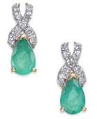 Emerald (3/4 Ct. T.w.) & Diamond (1/8 Ct. T.w.) Drop Earrings In 14k Gold