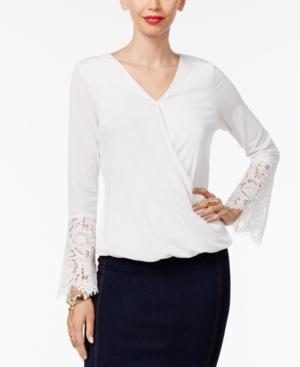 Thalia Sodi Lace-sleeve Faux-wrap Top, Only At Macy's