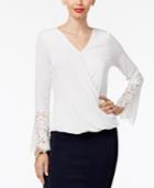 Thalia Sodi Lace-sleeve Faux-wrap Top, Only At Macy's