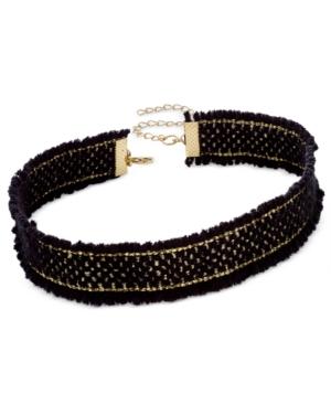 Inc International Concepts Gold-tone Black Metallic Cotton Choker Necklace, Only At Macy's