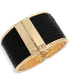 Kenneth Cole New York Gold-tone Faux Leather Pave Hinged Bangle Bracelet