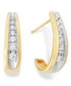 Diamond Earrings, 14k Gold Channel-set Diamond J Hoop Earrings (1/4 Ct. T.w.)