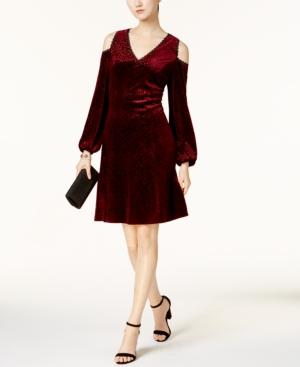 Nine West Flocked-velvet Cold-shoulder Dress