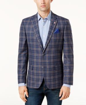 Ben Sherman Men's Slim-fit Blue/red Plaid Sport Coat