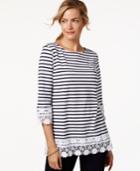 Charter Club Striped Lace-trim Top, Only At Macy's