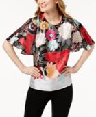 Trina Turk Silk Printed Flutter-sleeve Top