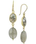 Labradorite Oval Bezel Drop Earrings In Gold-plated Sterling Silver