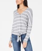 Bcx Juniors' Striped Button-front Dolman-sleeved Sweater