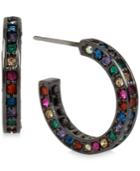 Betsey Johnson Hematite-tone Multi-crystal Hoop Earrings