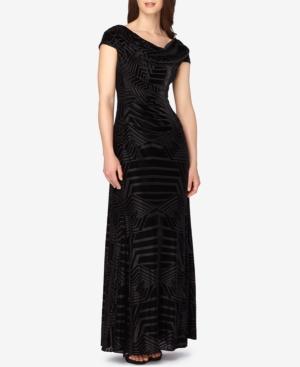 Tahari Asl Textured Velvet Cowl-neck Gown