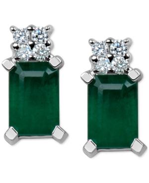Emerald (1-1/5 Ct. T.w.) & Diamond Accent Stud Earrings In 14k White Gold