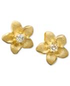 Children's 14k Gold Earrings, Diamond Accent Flower Studs
