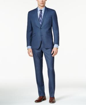 Kenneth Cole Reaction Men's Slim-fit Medium Blue Sharkskin Techni-cole Suit