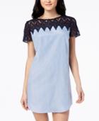 City Triangles Juniors' Striped Crochet-trimmed Shift Dress