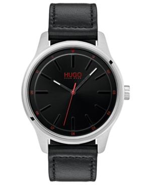 Hugo Men's #dare Black Leather Strap Watch 42mm