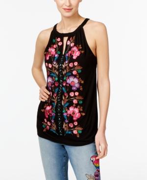 Inc International Concepts Petite Embroidered Halter Top, Created For Macy's