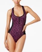 Calvin Klein Space-dyed Half-zip One-piece Swimsuit Women's Swimsuit