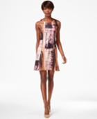 Bar Iii Printed Zip-detail Fit & Flare Dress, Only At Macy's