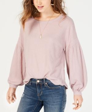 American Rag Juniors' Waffle-knit Balloon-sleeved Top
