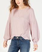 American Rag Juniors' Waffle-knit Balloon-sleeved Top