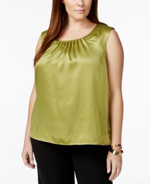 Kasper Plus Size Pleat-neck Satin Shell
