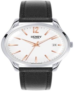 Henry London Highgate Unisex 39mm Black Leather Strap Watch With Stainless Steel Silver Casing