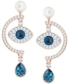 Swarovski Rose Gold-tone Crystal & Imitation Pearl Evil Eye Drop Earrings