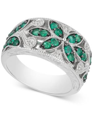 Emerald (7/8 Ct. T.w.) & Diamond Accent Filigree Band In Sterling Silver
